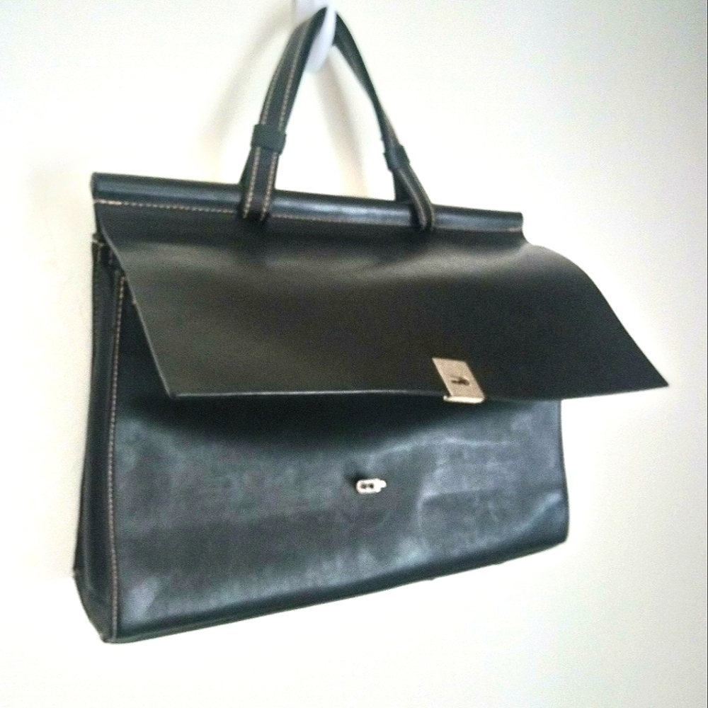 Black Rectangular Leather Laptop Or Business Bag - image 5